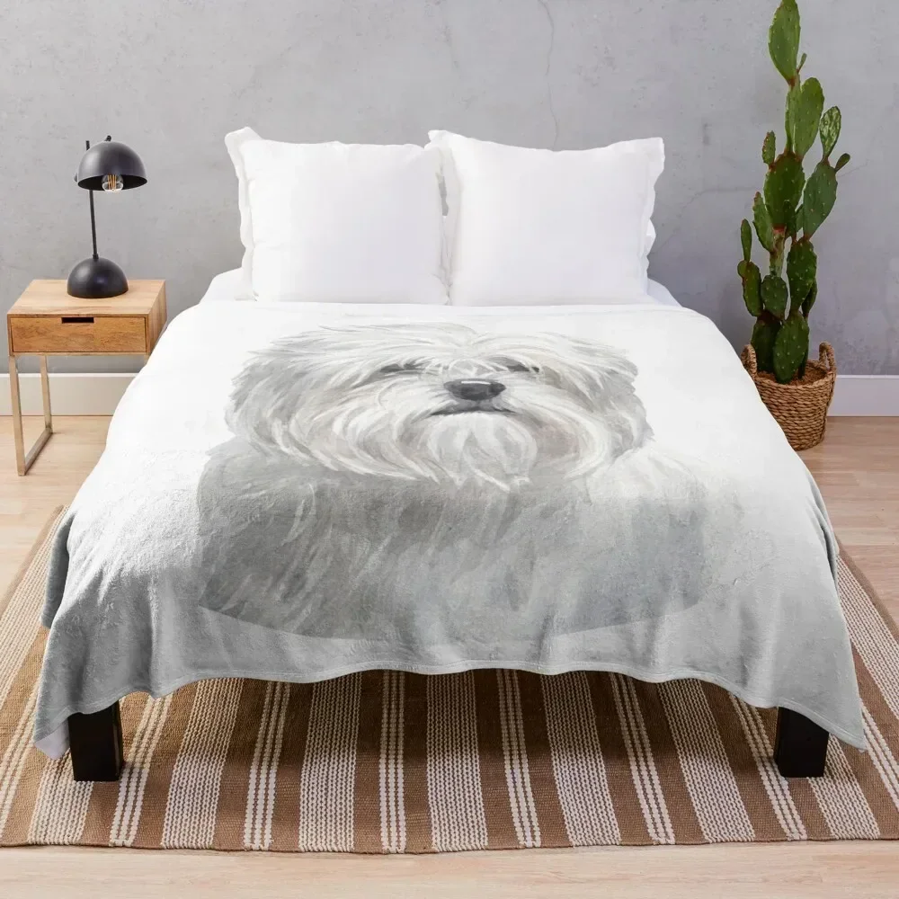 

White Lhasa Apso Watercolor Art Throw Blanket Soft Breathable Blanket for Night Sleeping