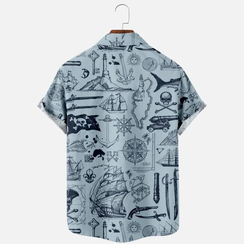 Men's Fashion Summer T-Shirts Hawaiian Skull 3d Print Cozy Casual One Button Shirts Short Sleeve Beach Oversized Shirts 14