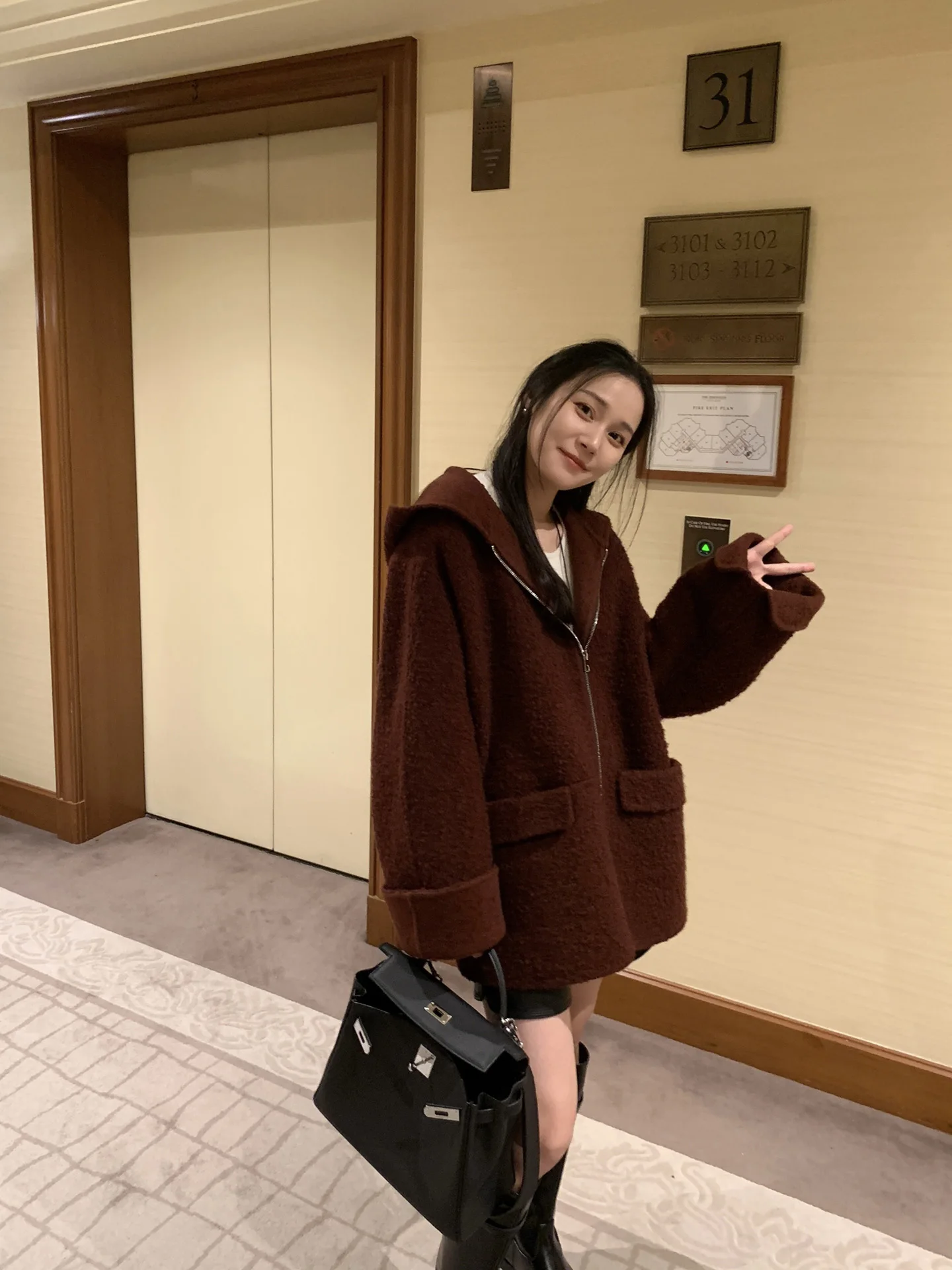 

Double-Faced Woolen ort Coat with Hat Thiened Camel Hair Coat for Women ZEEONE DIARY Commuter Sle Briti Sle Loose Fit