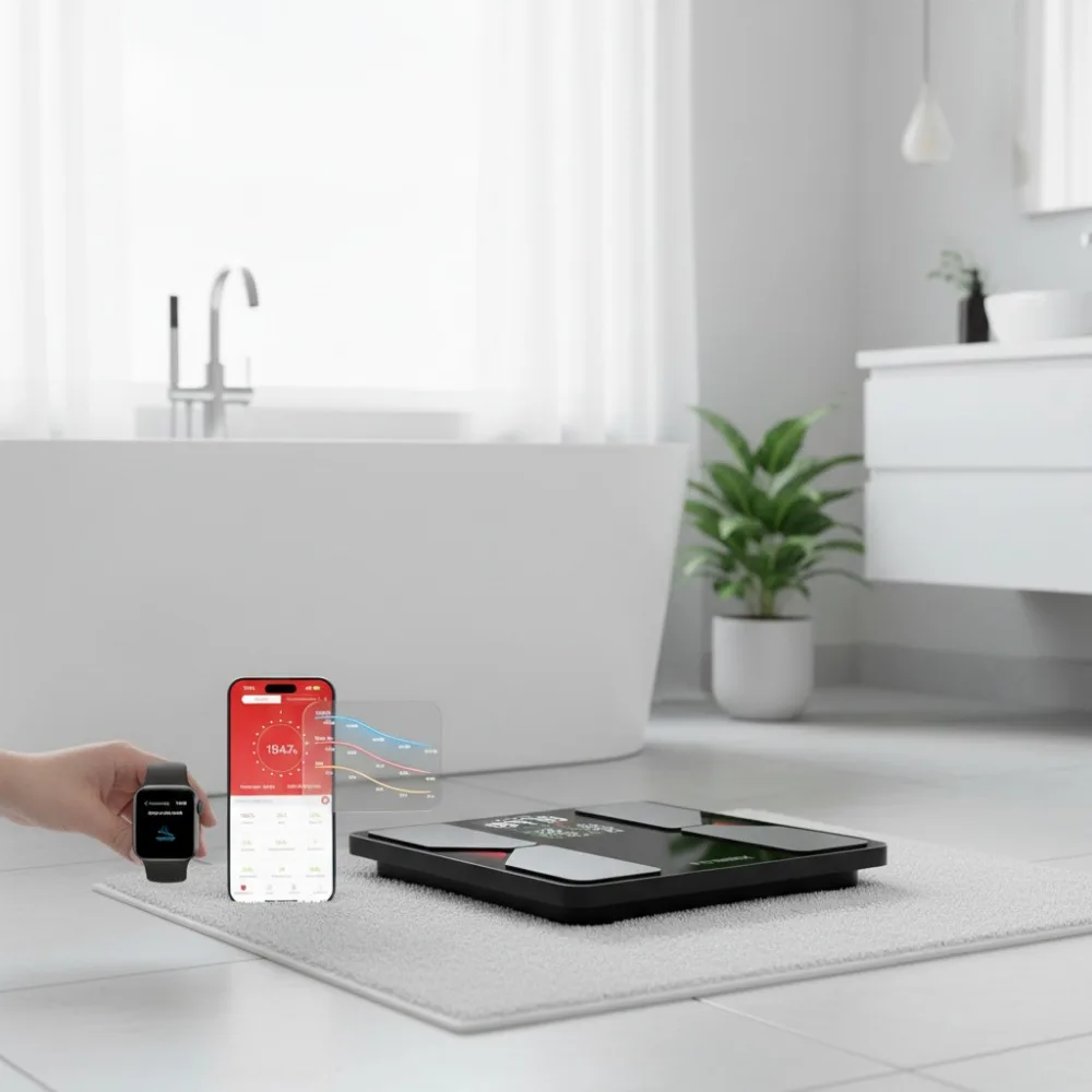 

Smart Body Scale with BMI, Fat & Muscle Analysis, Bluetooth Sync App, Large Display, 500lbs Capacity