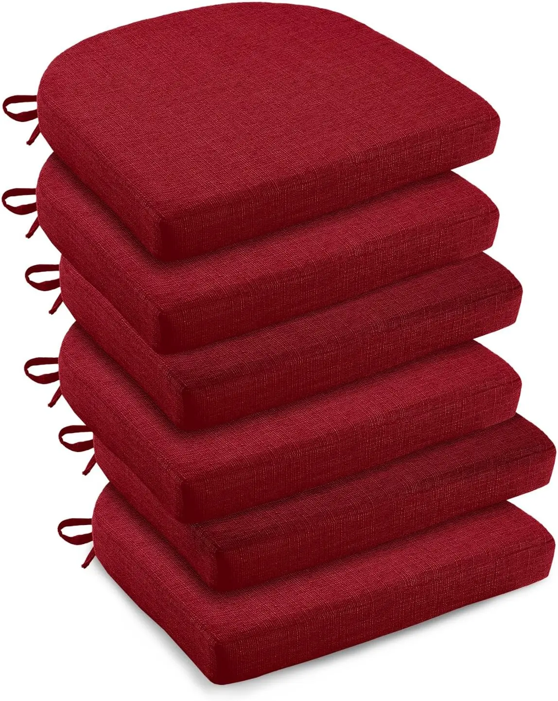 Soft U-Shaped Dining Chair Cushions with Ties, Non-Slip Backing, 16x16x2 Inches, Red, 6-Pack