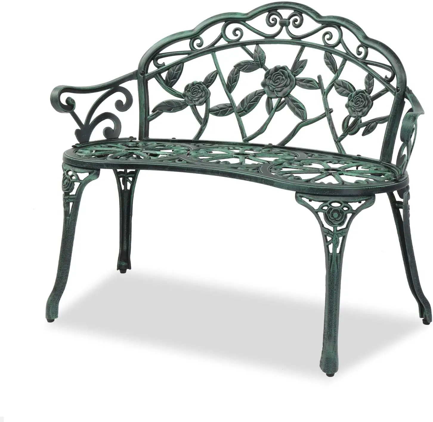 

38.5" Patio Park Garden Outdoor Metal Rose Bench,Cast Iron Cast Aluminium Frame Antique Finish Chair
