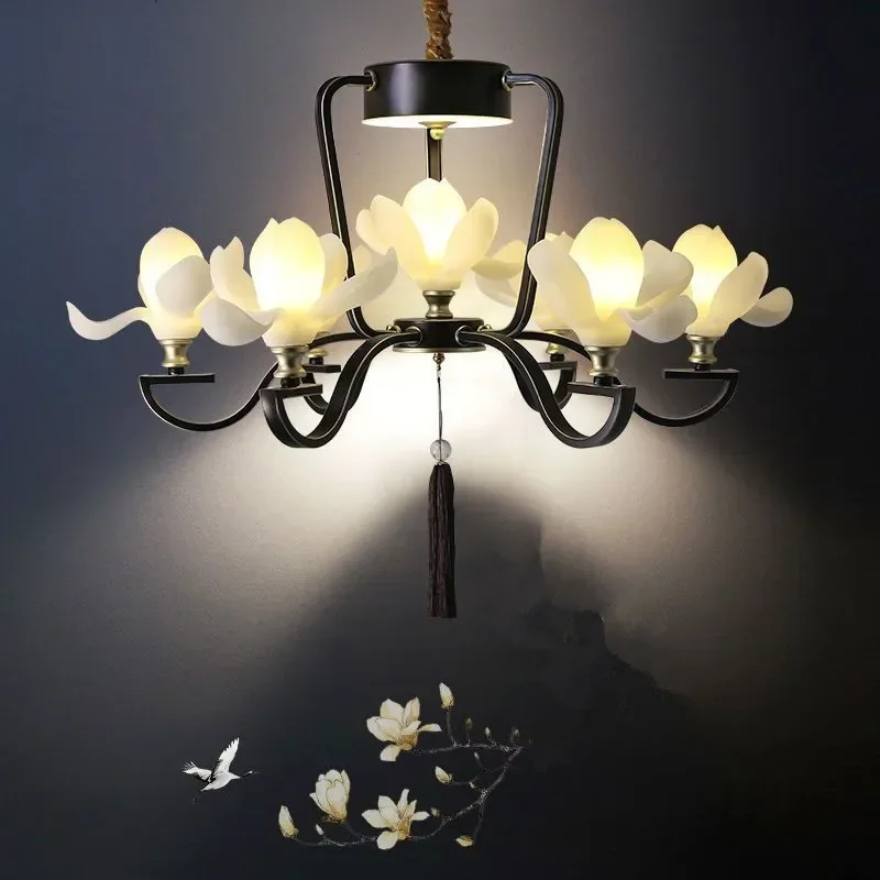 

BERTH Contemporary Magnolia Pendent Lamp Retro Creativity Living Room Restaurant Bedroom Study Villa HotelTearoom Chandelier