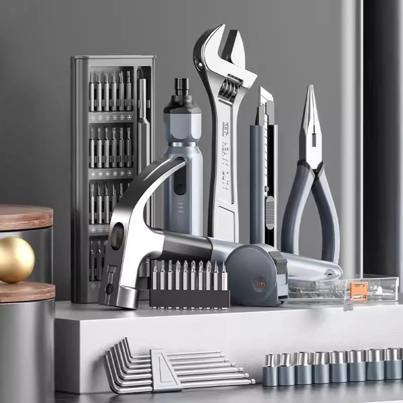 مجموعة أدوات يدوية منزلية كماشة صيانة متعددة الأغراض مفتاح ربط مفك كهربائي مجموعة أدوات عالمية محمولة