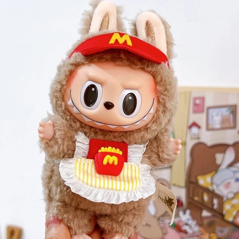 Labubu-ropa para muñeca con colgante, conjunto de macarrón de muñeca de goma de tela de felpa de 17cm, ropa de disfraz, conjunto de restaurante sin muñecas Pop Mart