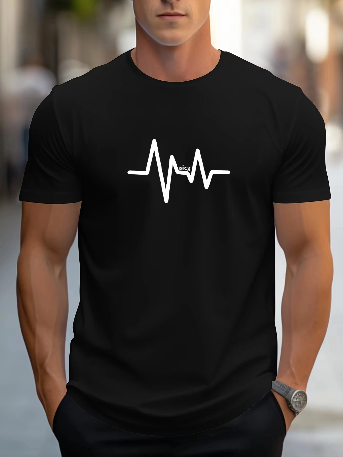 

Electrocardiogram Line Print Mens T Shirt Casual Hip Hop Streetwear Loose O-Neck T-Shirts Cotton Multicolor Short Sleeve