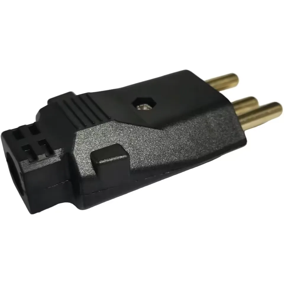 1pcs Black 250V 20A Copper Brazil Power Cable Assembly Wiring Plug 3 Pole Connector Brazilian Industrial Power Cord Plug Type N