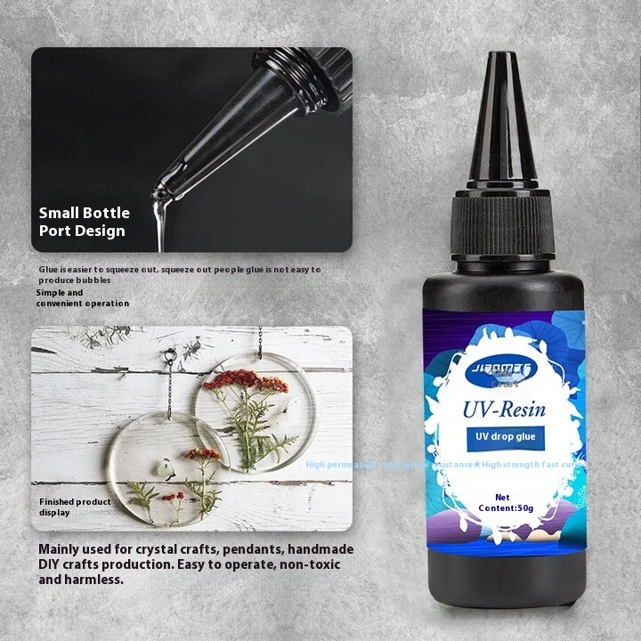 Lem UV Cepat Kering 50G Buatan Tangan DIY Lem Tetes Cepat Kering untuk Menempel Meja Kopi Tempered Dekorasi Logam dan Kristal