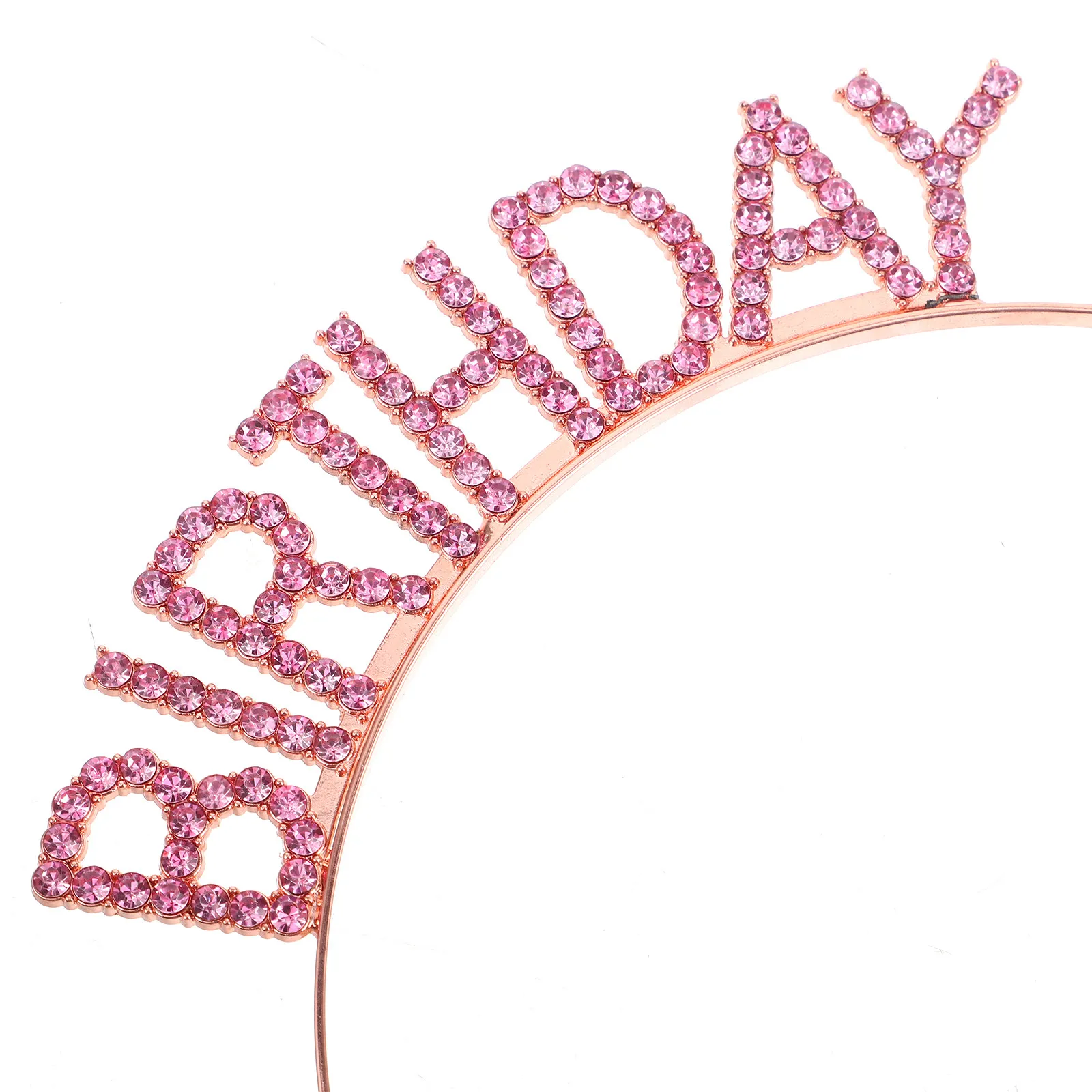 Rhinestone-Studded Pink Princess Crown Headband for Girls Birthday Party Tiara Sparkly Hair Accessory Happy Birthday Crown