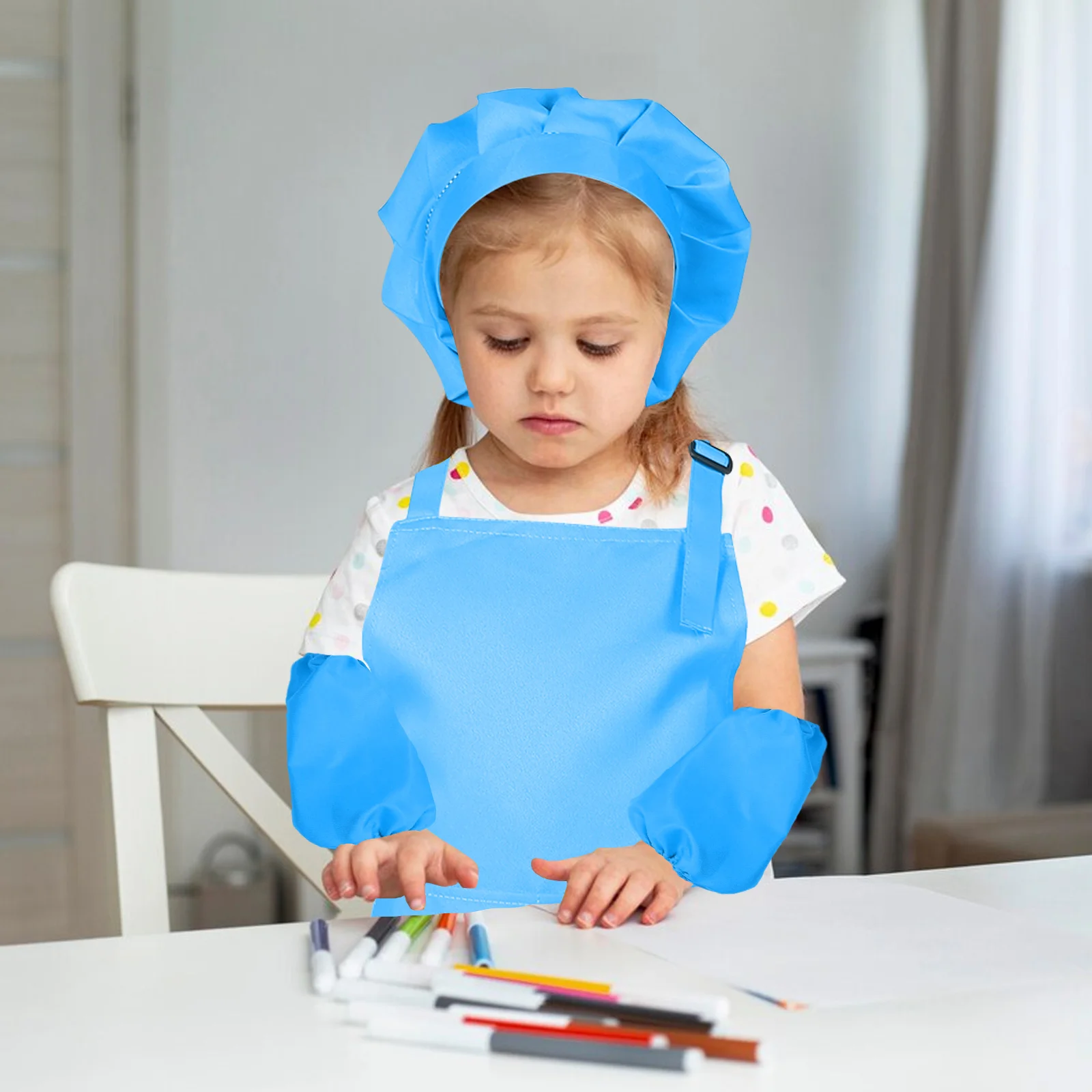 

Kids Aprons Children's Sleeve Hat Boys for Cooking Household Sky-blue Polyester