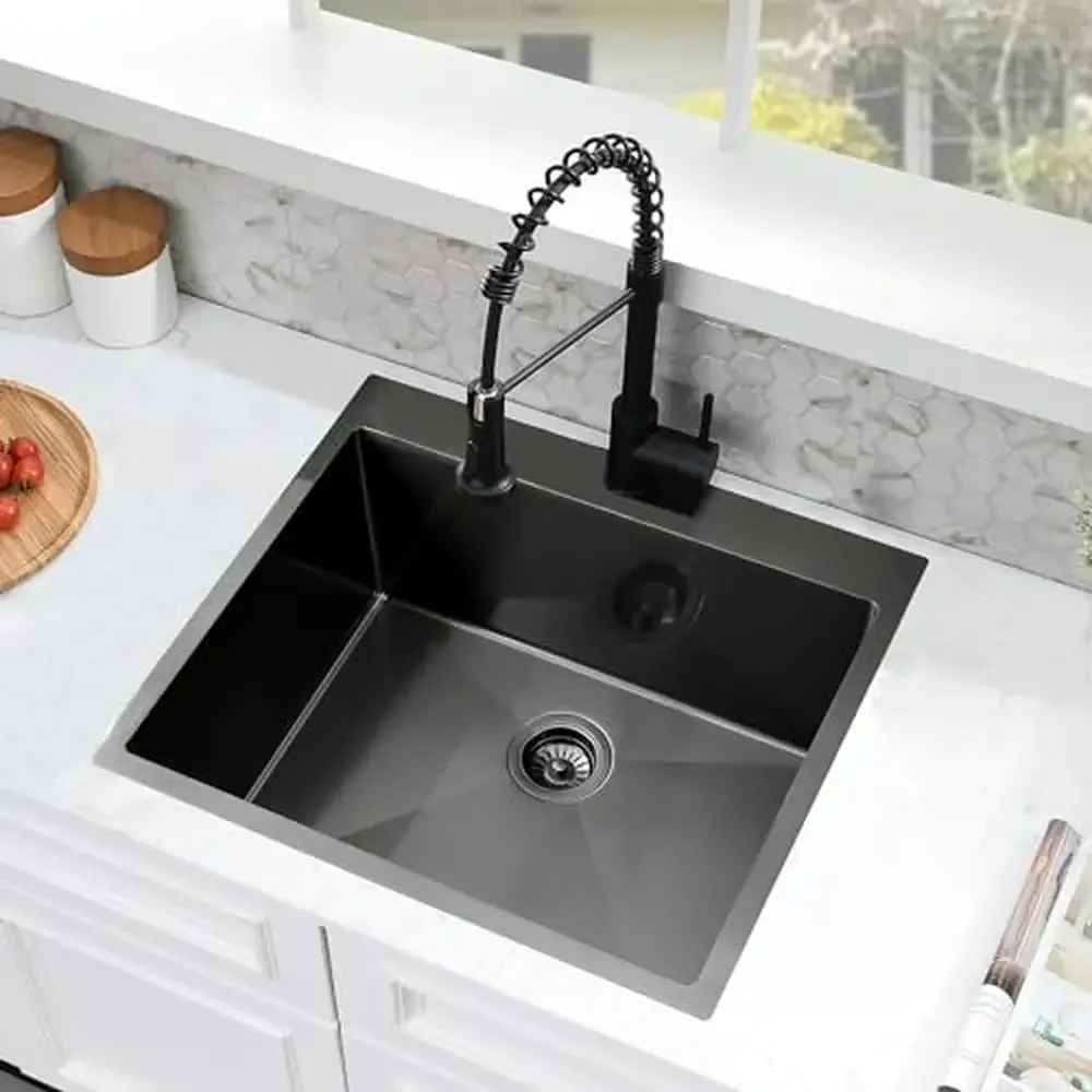 Stainless Steel Drop In Utility Sink with Pull Down Faucet Deep 25