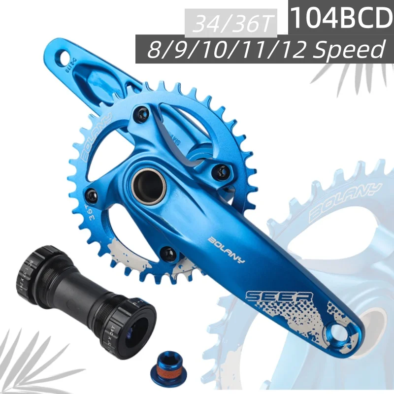 

104BCD Integrated Mtb Crankset blue black Aluminum 170MM CNC 8 9 10 11 12 Speed 34 36T Narrow Wide Chainring for MTB Road Bike