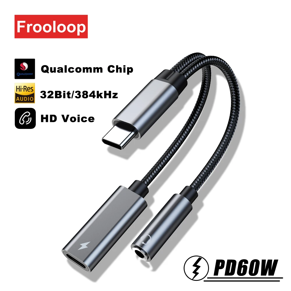 USB C ~ 3.5 MM 잭 AUX 오디오 이어폰 DAC 어댑터 타입-C 3 5 헤드폰 컨버터, 60W PD 충전, 아이패드 프로 에어 삼성 호환