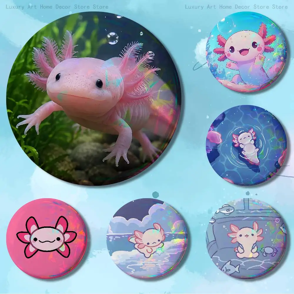 Mignonne broche émaillée rose en forme d'axolotl de dessin animé, en fer blanc, badges de culture Otaku Nijigen pour cosplay, 58mm 44mm 32mm 75mm 25mm