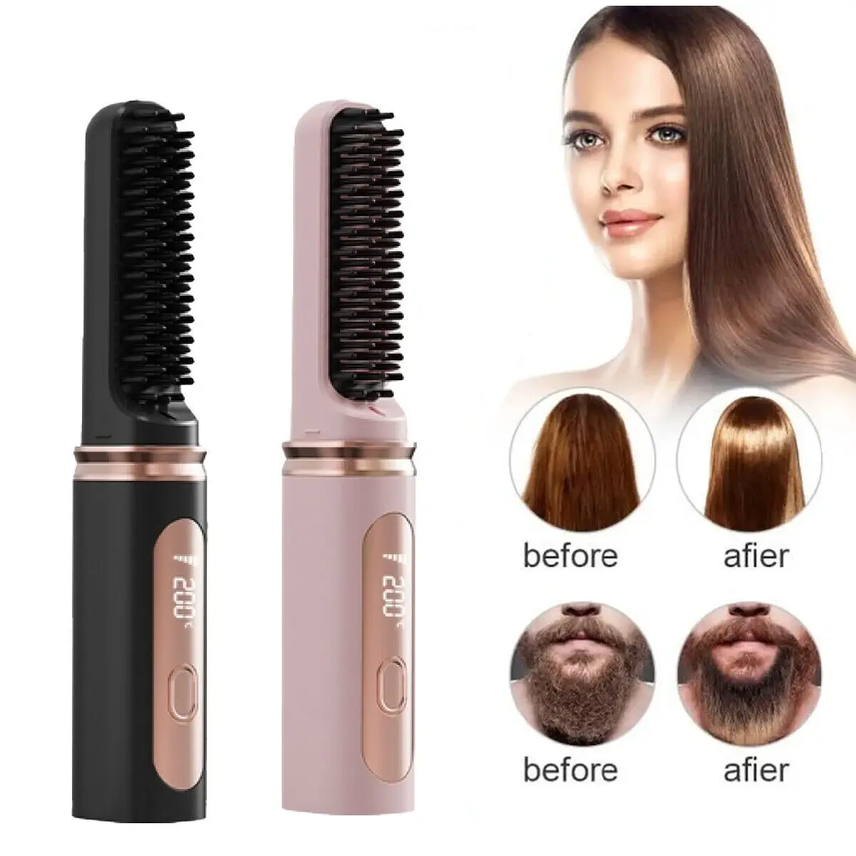 Portable Antiscald Cordless Hair Straightener Brush