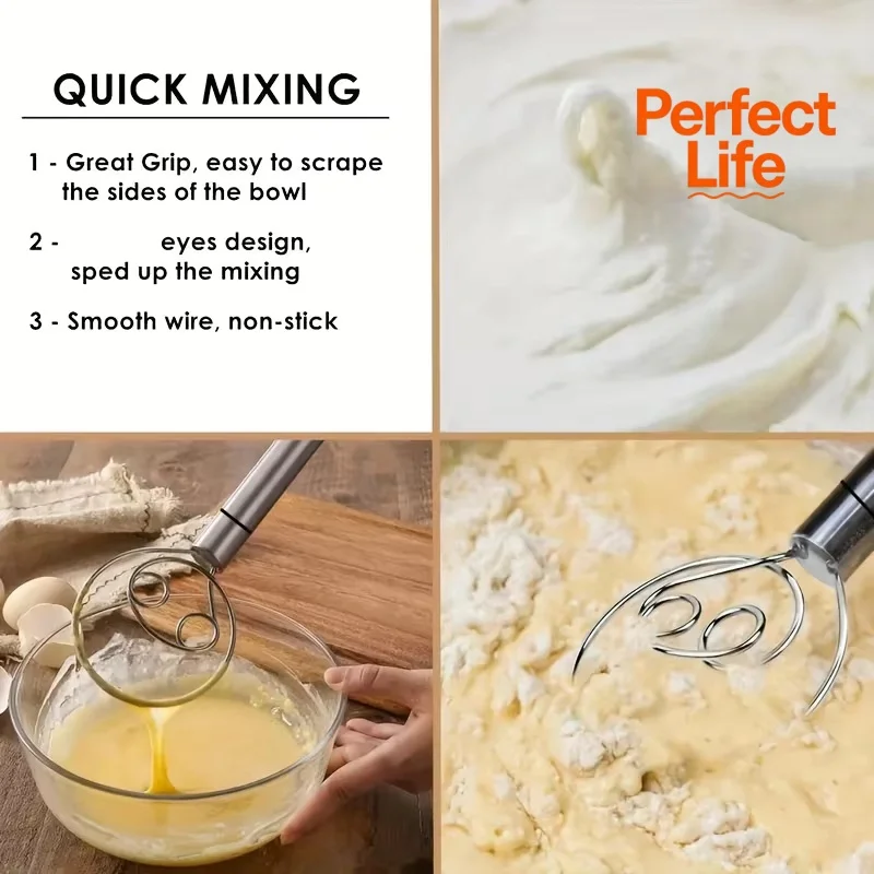 Dough Mixer Stainless Steel HandHeld Bread Blender Dough Scraper Double Hole Fast Stirring Tool Danish Dough Whisk Egg Stirrer