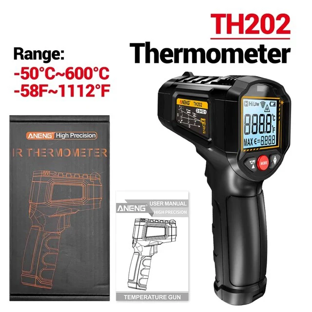 Industrial Kitchen Thermometer Gun TH202 Infrared Thermometer Non-contact -50-600Degrees Celsius Digital Laser Temperature Meter