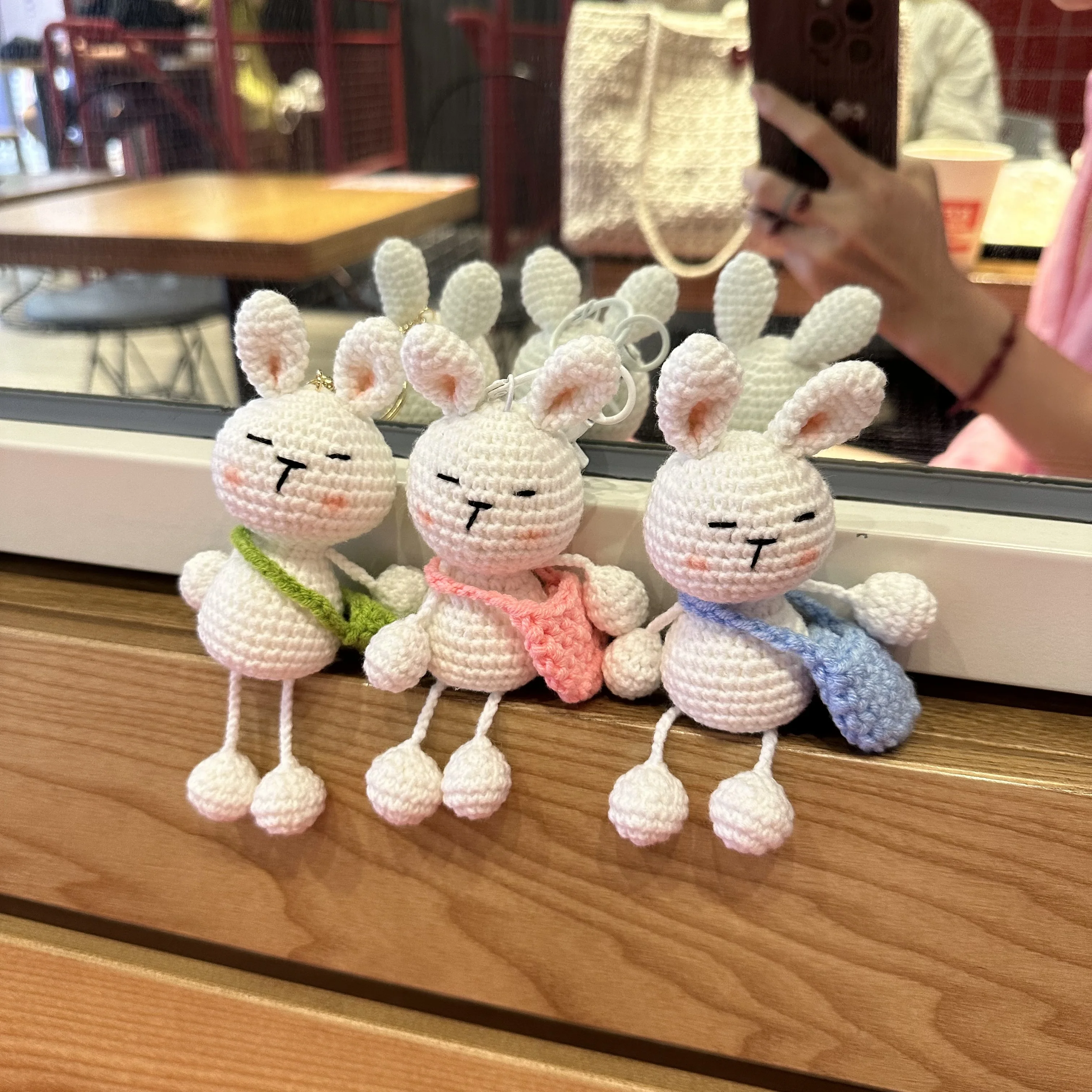 Cartoon Handmade Crochet Hanging Foot Doll Bag Rabbit Knitted Keychain Cartoon Animals Ornaments Bag Ornaments Finished