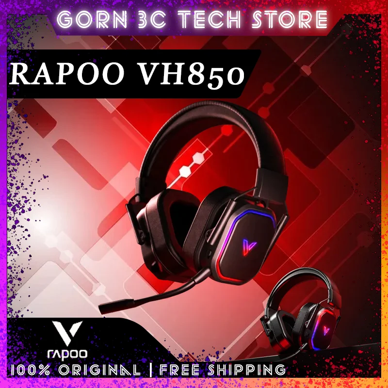 Игровые наушники RAPOO VH850, трехрежимные, с микрофоном с шумоподавлением Ai, RGB, с низкой задержкой, индивидуальная игровая гарнитура, аксессуар для ПК, геймера Игровые наушники RAPOO VH850, трехрежимные, с микрофоном с шумоподавлением Ai, RGB, с низкой задержкой, индивидуальная игровая гарнитура, аксессуар для ПК, геймера