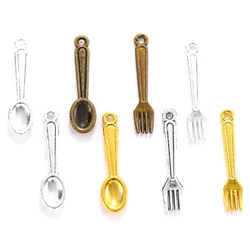 40pcs/lot 3 color Alloy fork spoon Charms Fit Pendants & Necklace Jewelry Findings DIY Handcraft  24*5mm J203