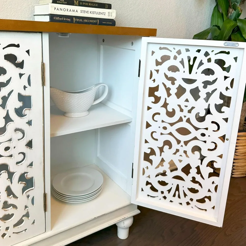 Accent Cabinet with Doors - Farmhouse Credenza Cabinet for Living Room, Sideboard Buffet Cabinet with Storage White