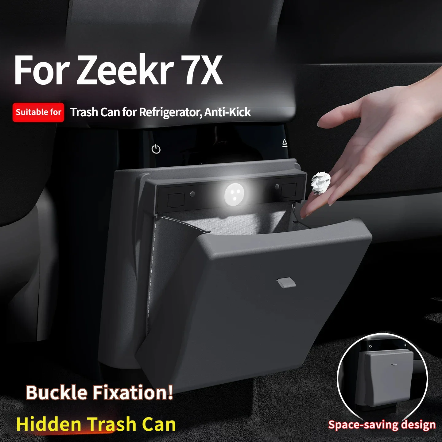 For ZEEKR 7X 2025 2026 Car Styling Refrigerator Anti Kick Cover Hidden Garbage Bin Interior Modification Auto Accessories
