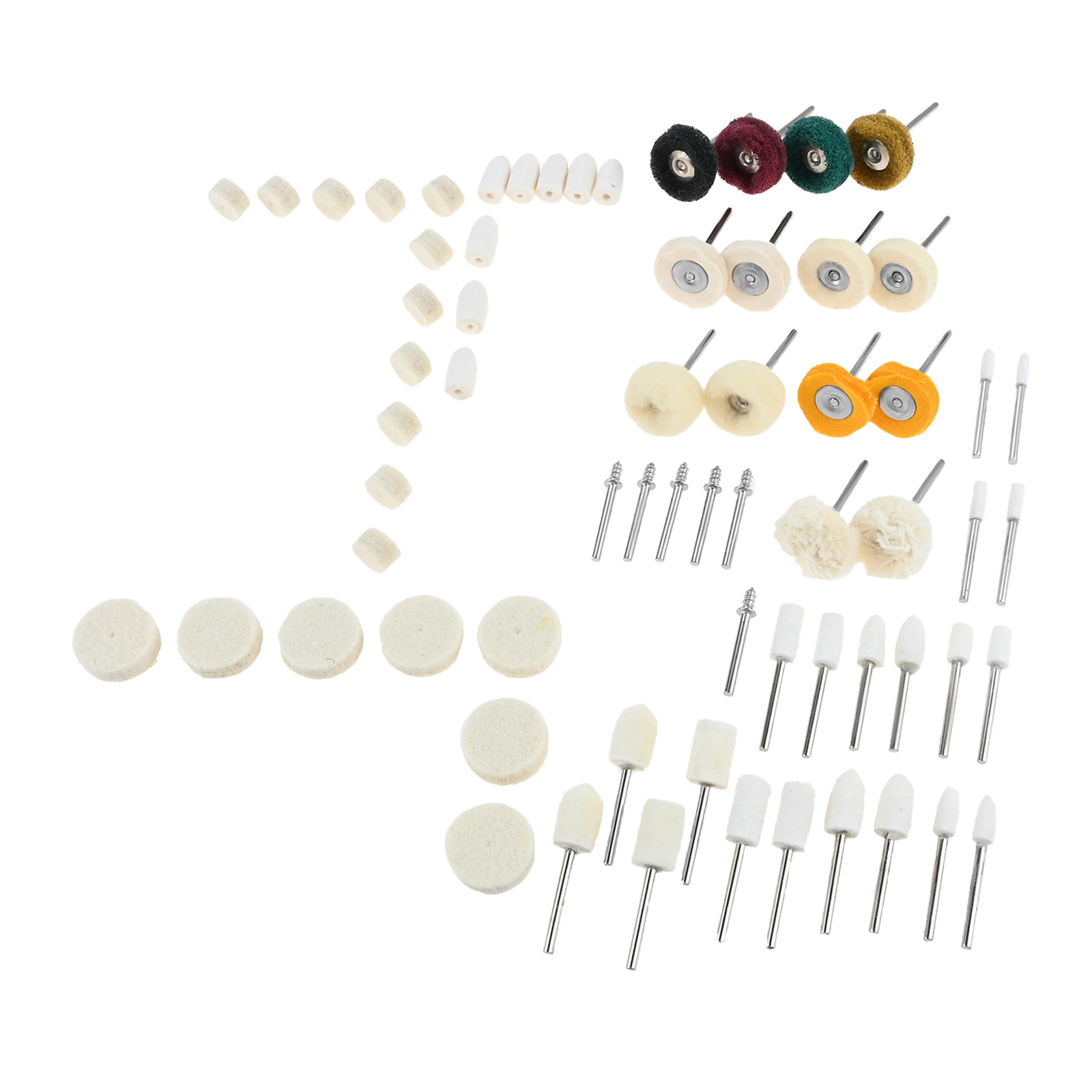 Kit di punte per lucidatura con ruote abrasive da 114 pezzi per utensile rotante con kit di levigatura con gambo da 1/8 di pollice per gioielli in metallo, legno, ottone