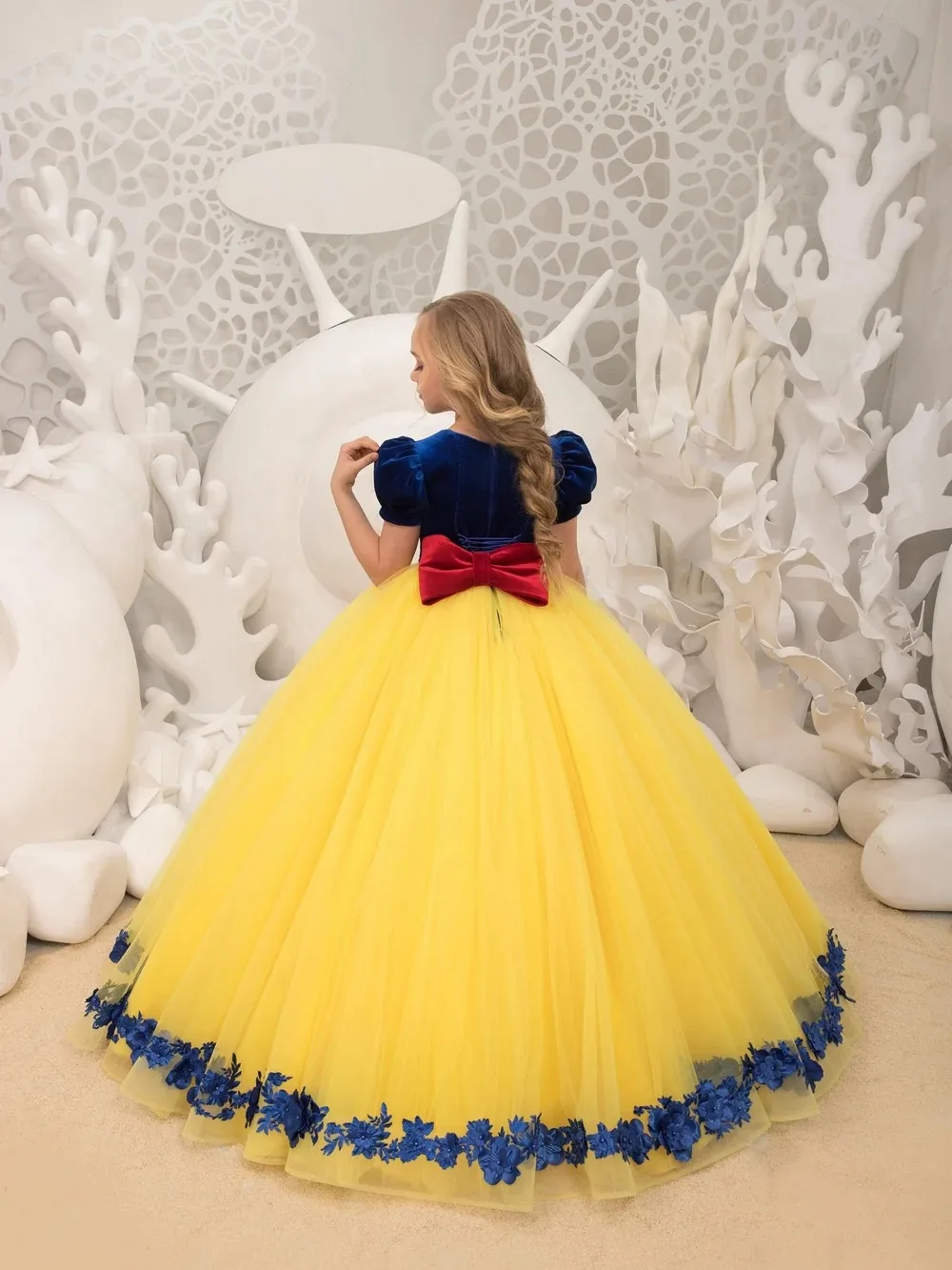 Yellow Luxury Flower Girl Dress White Snow Princess Customised Party Prom Pageant Vestido Little Girl First Communion Ceremony