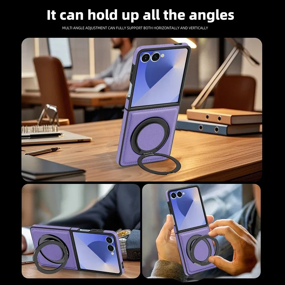 Высококачественный кожаный чехол-подставка для телефона с деловой подставкой для Samsung Galaxy Z Flip 7 6 5 4 3, защитный чехол с магнитным держателем на задней панели