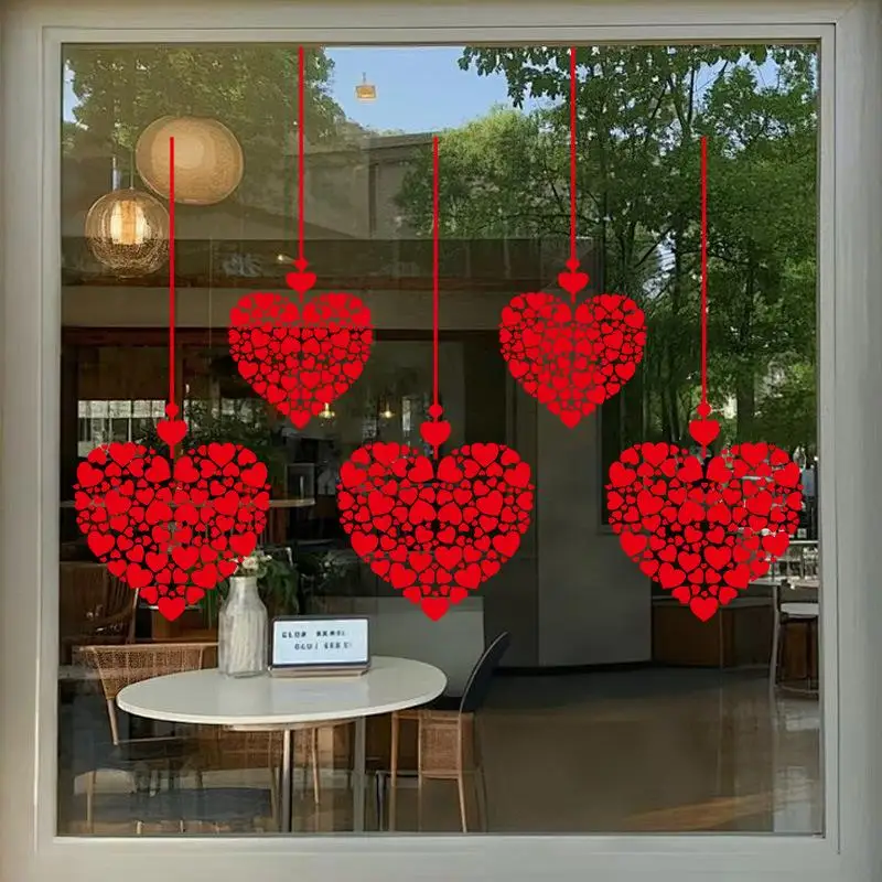 1 Stück Valentinstag-Atmosphäre-Dekorationsaufkleber, herzförmige Aufkleber für Glasfenster und Schaufenster, Fensteraufkleber