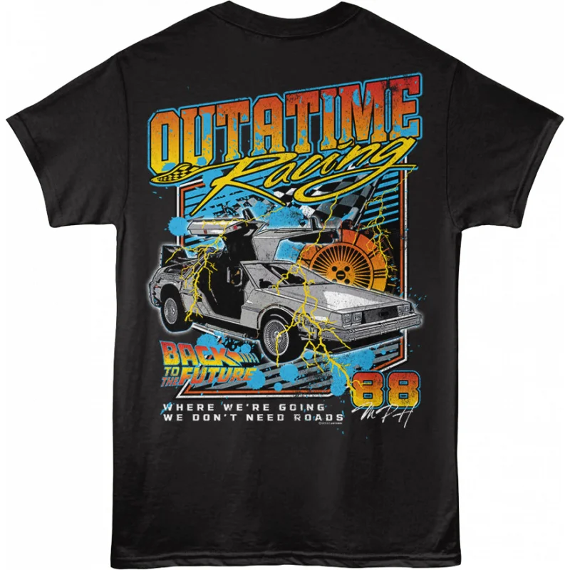 

OUTATIME Racing Back To The Future Sic Fi t shirt for man Retro Time Machine Graphic Clothes All size Tops 100% cotton print Tee