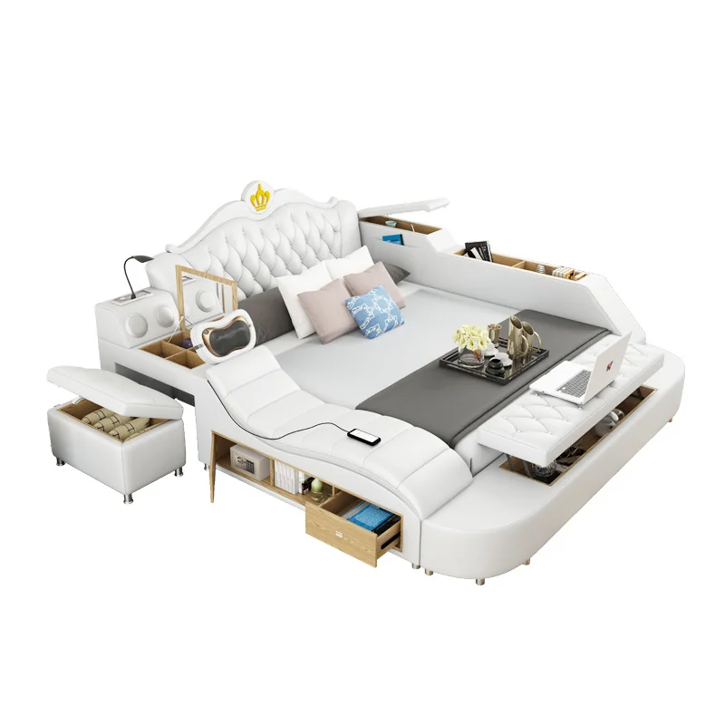 Tatami Factory Wholesale Modern Leather Wood Bed Bedroom Furniture Multifunctional Smart Bed With Storage