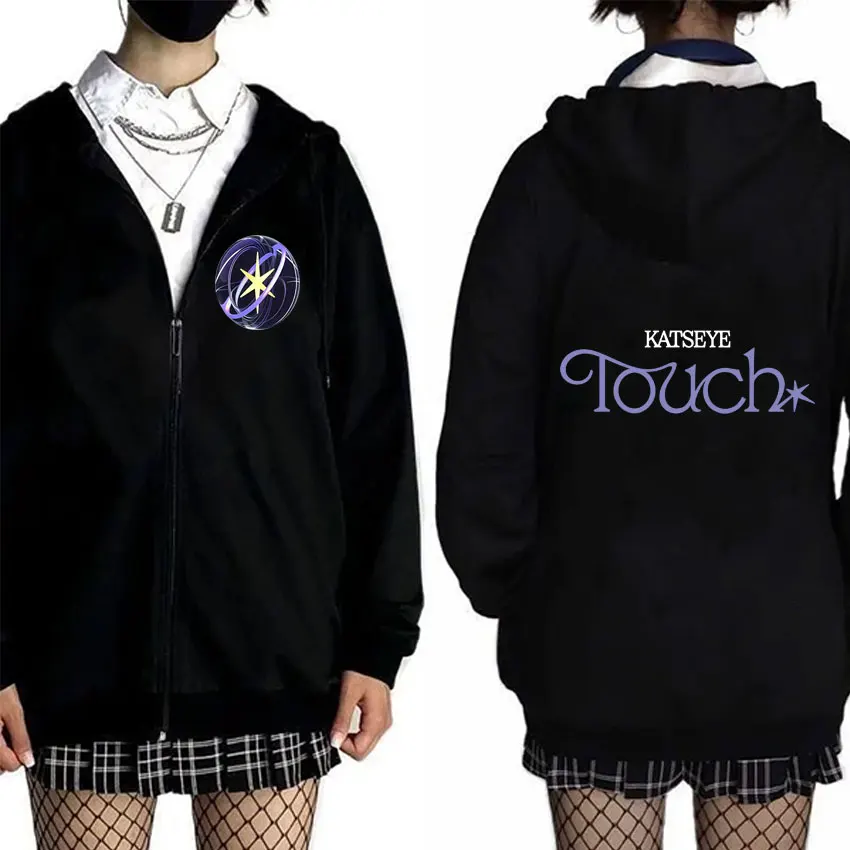 

Korean Kpop Katseye Gabriela Graphic Zipper Hoodie Men Women Casual Vintage Zip Up Jacket Coat Male Fashion Oversized Streetwear