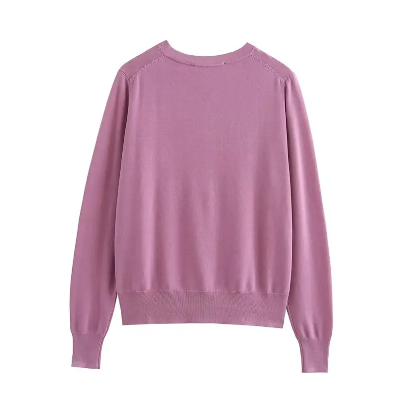 

2024 Autumn New Women's Simple Gold Button Decorated Long Sve Flat Needle Coat Sweet Sle round Ne A-Line Knitted Sweater