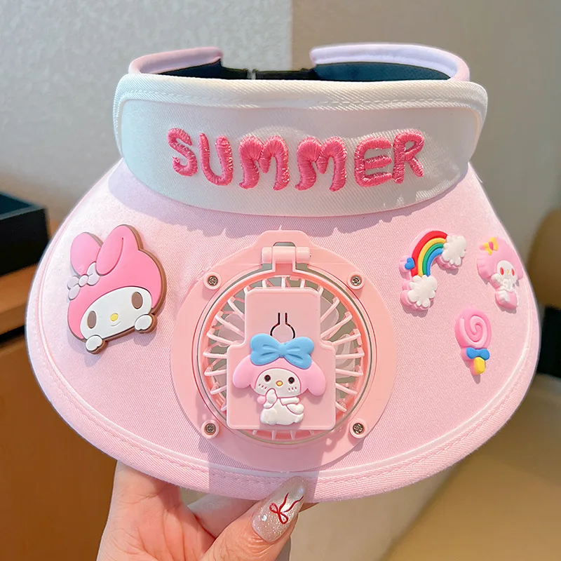 حار سانريو الأطفال واقية من الشمس و ظلة غطاء مروحة Hellokitty Kawaii في الهواء الطلق المحمولة الأشعة فوق البنفسجية واقية أنيمي غطاء مروحة كهربائية #5