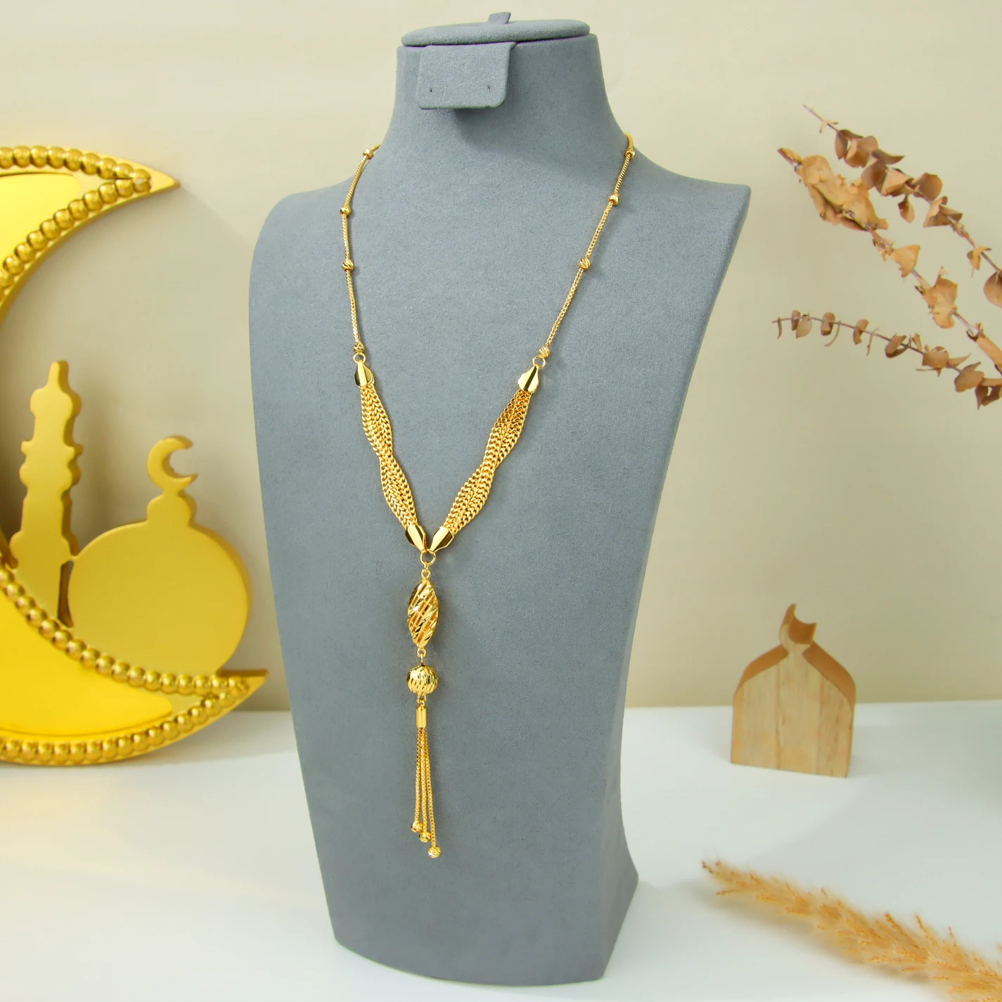 Dubai Mode Lange Halskette 21k Vergoldet Arabische Braut Hochzeit Retro Quastenketten Oman Muslimische Frauen Event Party Schmuck – Detail 11