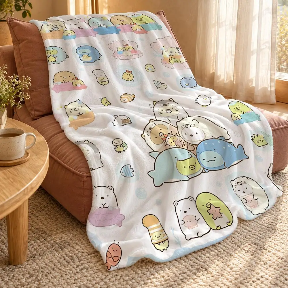 Cartoon S-Sumikko Gurashi Anime Throw Double Sided Flannel Throw Blanket Soft Travel Camping Sofa Bed Home