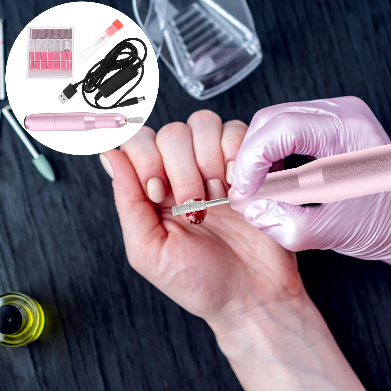 

1 set Electric Drill Machine Professional Manicure Tools Kit With 5 Grinding Heads Cordless File For Salon Nail Art Nail