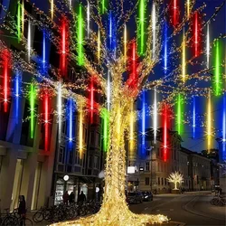 Christmas Light Street Decoration 8 Tubes LED Meteor Shower Fairy Lights String US/EU Plug Outdoor Lighting Garden Garland Light