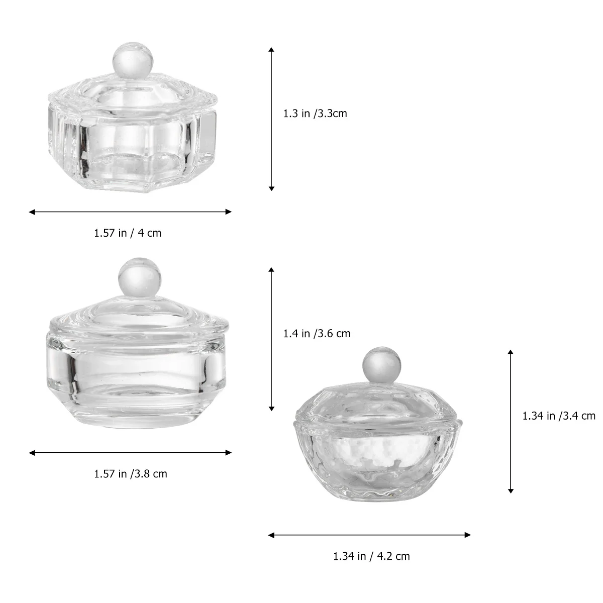 Tazas de cristal para decoración de uñas, Mini recipientes de vidrio para uñas, herramienta de mezcla de polvo líquido acrílico para salón de casa, taza de líquido para manicura, 3 uds.
