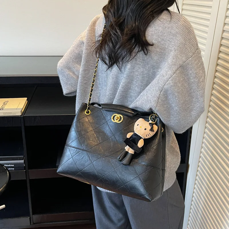 

Сумка через плечо в стиле ретро 2025 года, стеганая сумка-тоут с цепочкой, просторная рабочая сумочка со съемным ремешком