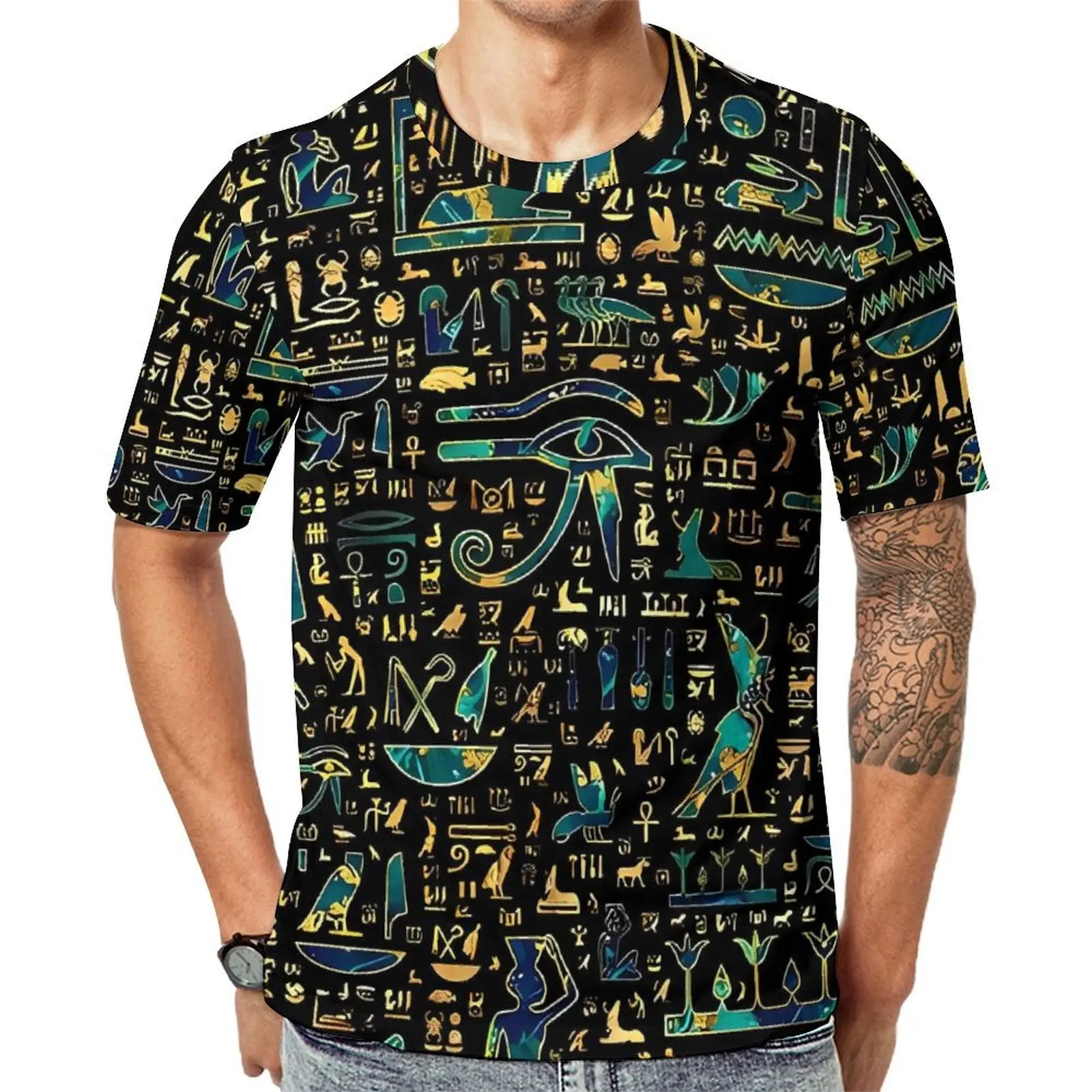 Ancient Egyptian Art T-Shirt Marble and Gold Trendy T Shirts Men Streetwear Tshirt Summer Short-Sleeved Graphic Tees Plus Size