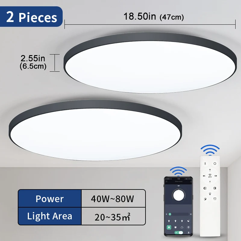 MARPOU Slimme Plafondlamp Grote LED 80W Plafondlampen met APP Afstandsbediening Dimbaar Huisarmatuur voor Woonkamer Badkamer