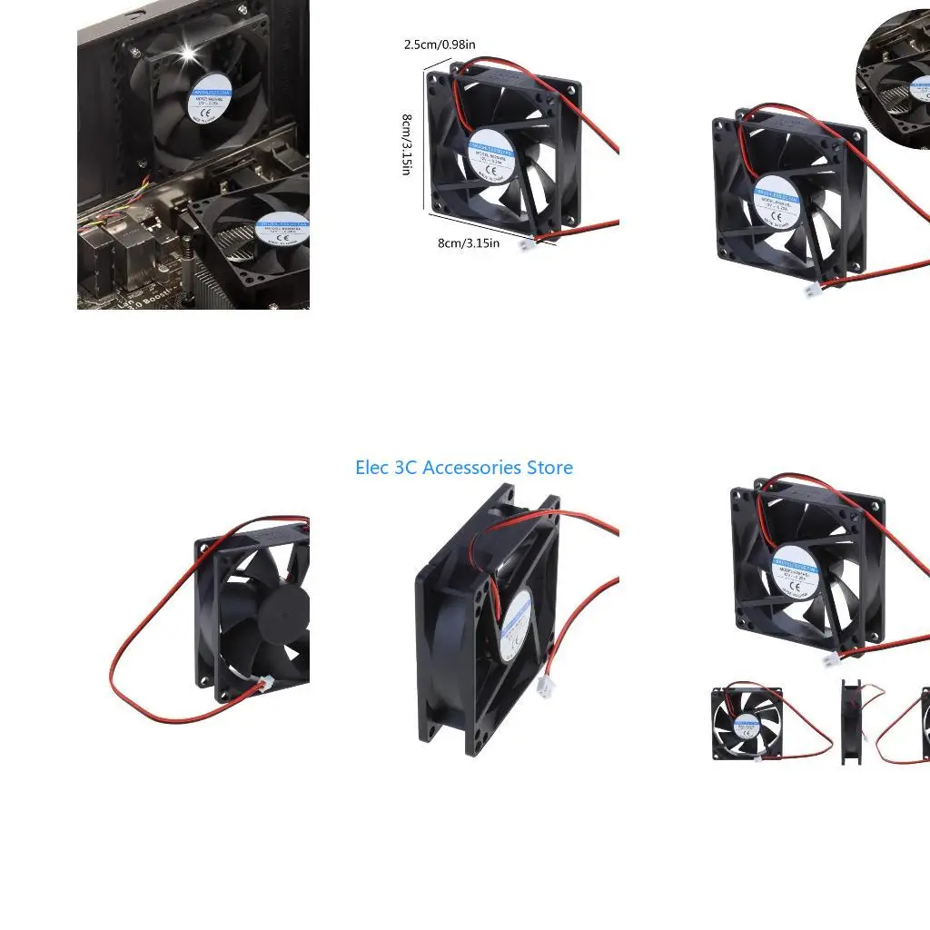 Y51A 12V 2-Pin 80x80x25mm Computer CPU System Heatsink Brushless Cooling Fan 8025