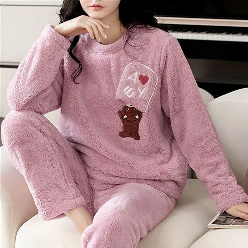 

Autumn Winter Women's Two-Piece Pajama Suit round Neck Sleepwear Home Comfortable Soft Fabric Men's Home Clothes Set