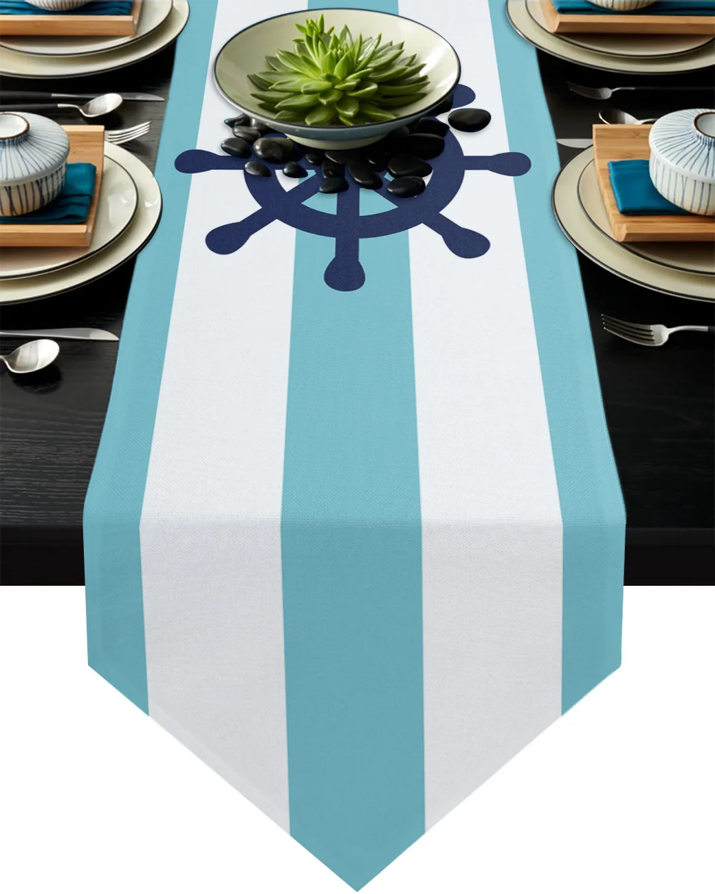 Blue White Striped Rudder Table Runner Country Wedding Decor Cake Tablecloth Placemat Dinning Table Decoration Table Runners