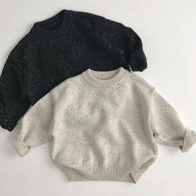 

New Autumn Kids Sweaters Korean O-neck Girls Knitwear Cute Colorful Dots Boys Knit Pullover Tops Loose Childrens Clothes