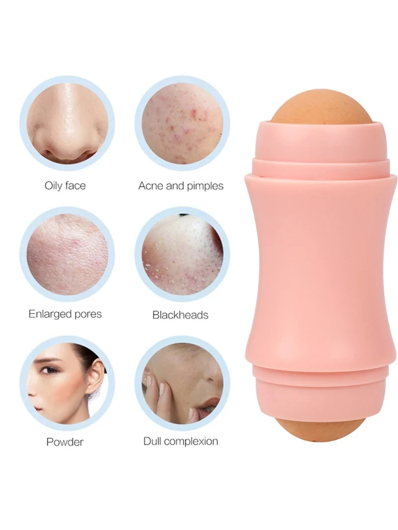 200Pcs Face Oil Absorbing Roller 2 Balls Skin Care Tool Volcanic Stone Oil Absorber Washable Facial Oil Removing Care Skin Tool