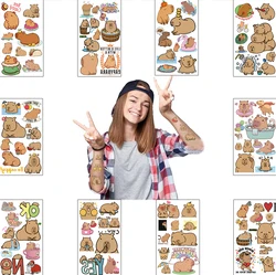 10PCS Capybara Series Cartoon Tattoo Stickers For Children's DIY Temporary Tattoo Stickers Cute Waterproof Body Art Fake Tattoos
