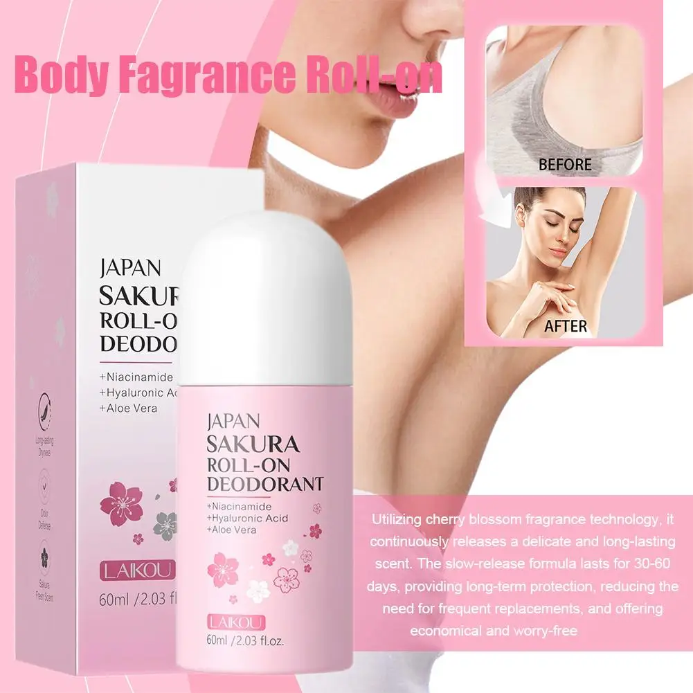 Giappone Sakura Profumo Roll On Deodorante 60ml Profumo Naturale di Lunga Durata Aroma Fresco Per Le Donne Degli Uomini H2S8